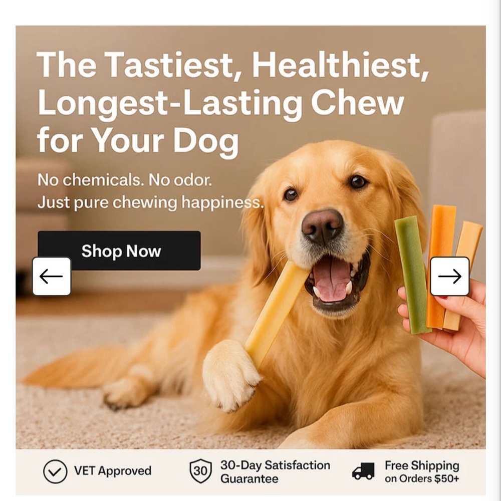 From The Safe Dog Chew Company-
Long-lasting odor-free Pumpkin Yak Chews